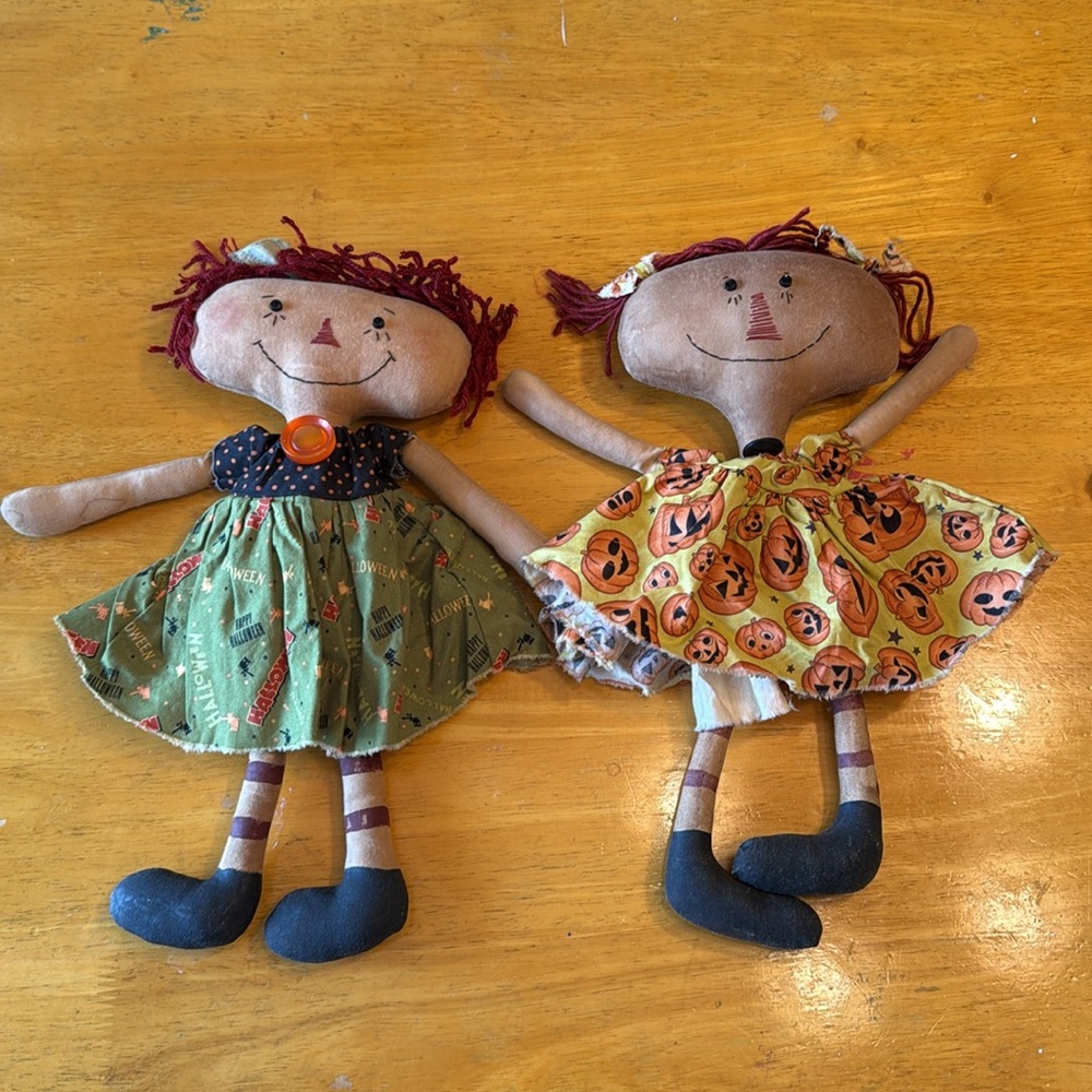 Vintage Halloween Tea stained homemade dolls.